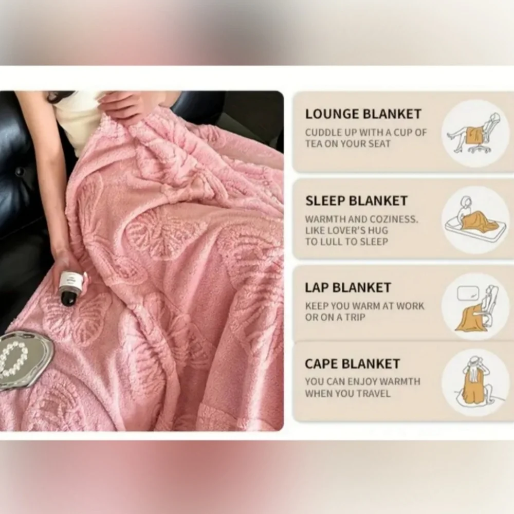 Super Soft Pink Embroidered Butterfly Throw Blanket